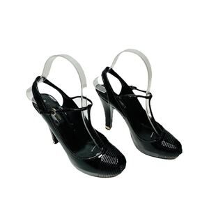 Louis Vuitton 38/ US 8 Adjustable T-Strap Heel Sandals Black Patent Leather